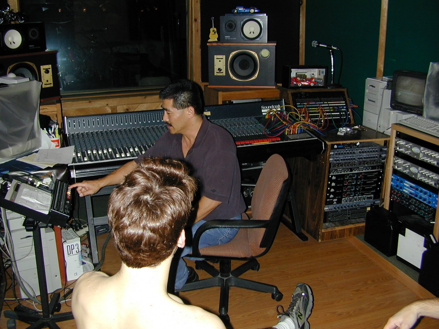 Kevin Talley and Dave Gehlihar at the desk, Selah Recording